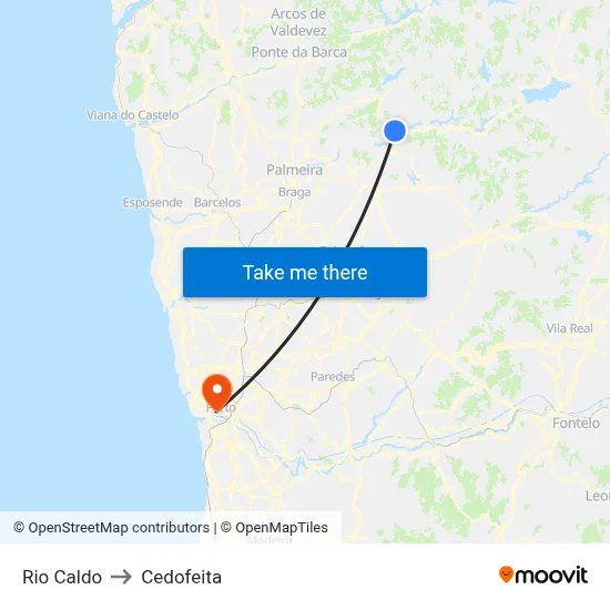Rio Caldo to Cedofeita map