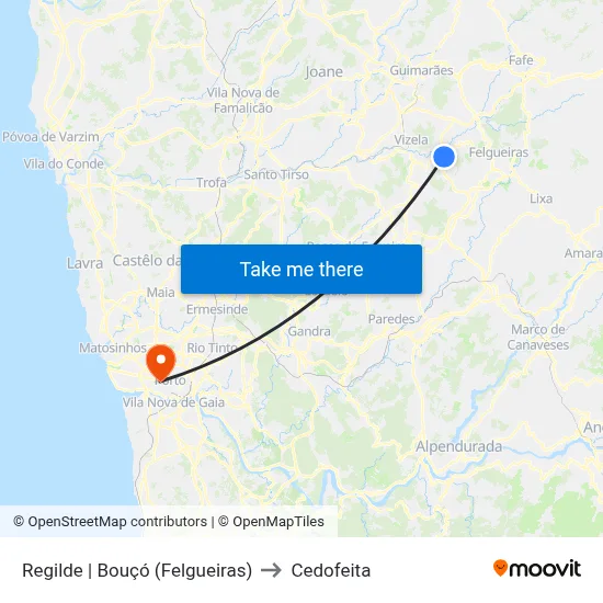 Regilde | Bouçó (Felgueiras) to Cedofeita map