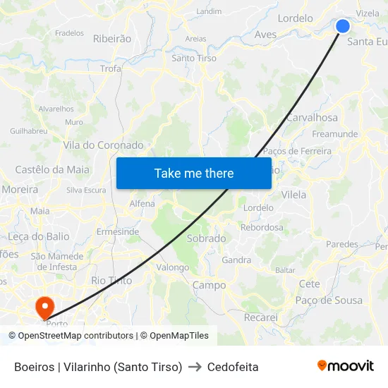Boeiros | Vilarinho (Santo Tirso) to Cedofeita map