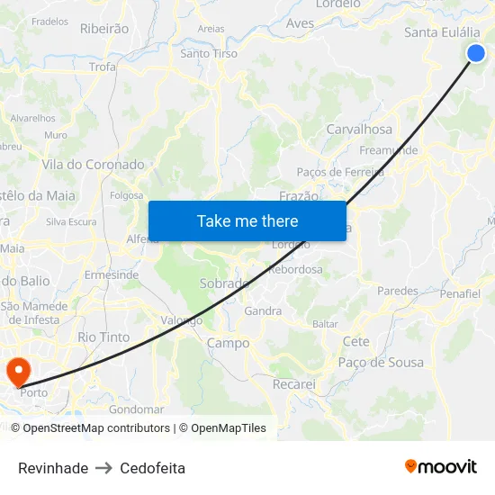 Revinhade to Cedofeita map
