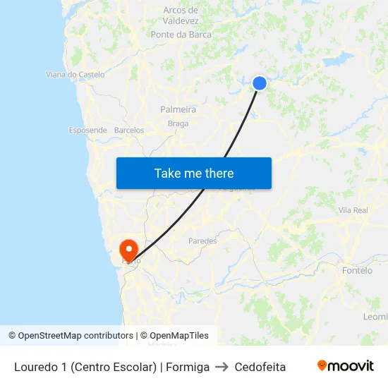Louredo 1 (Centro Escolar) | Formiga to Cedofeita map