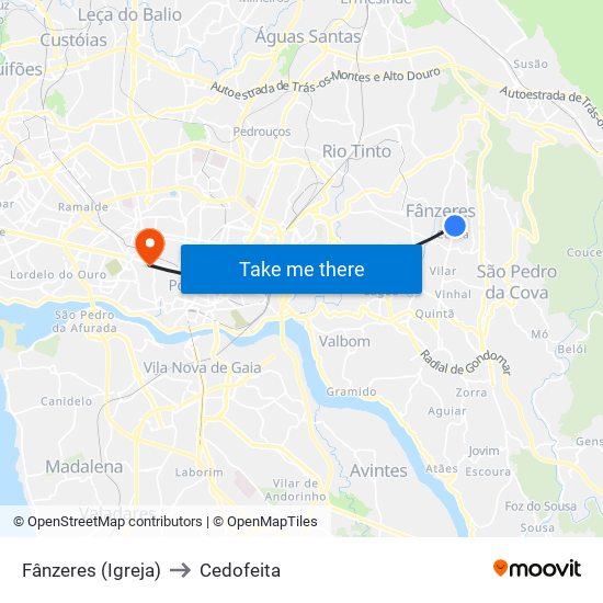 Fânzeres (Igreja) to Cedofeita map