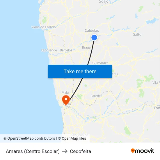 Amares (Centro Escolar) to Cedofeita map