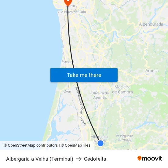Albergaria-a-Velha (Terminal) to Cedofeita map