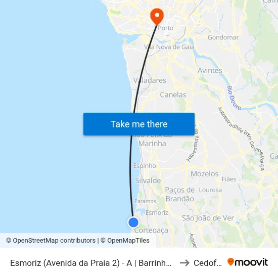 Esmoriz (Avenida da Praia 2) - A | Barrinha de Esmoriz to Cedofeita map