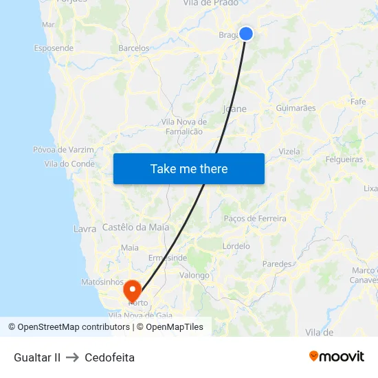 Gualtar II to Cedofeita map