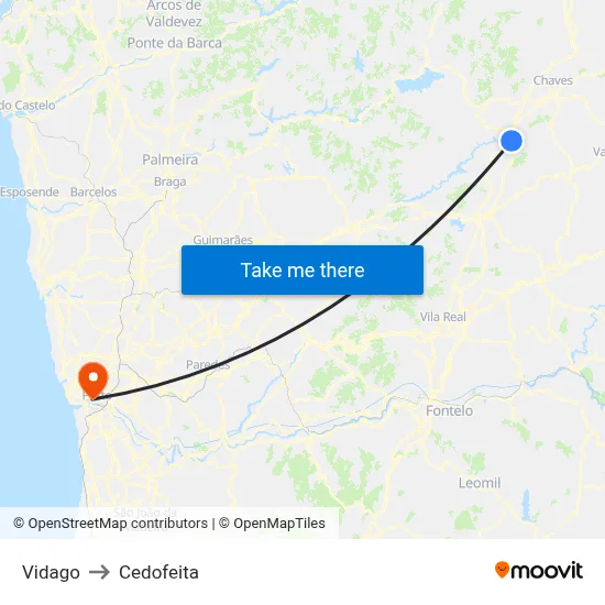 Vidago to Cedofeita map