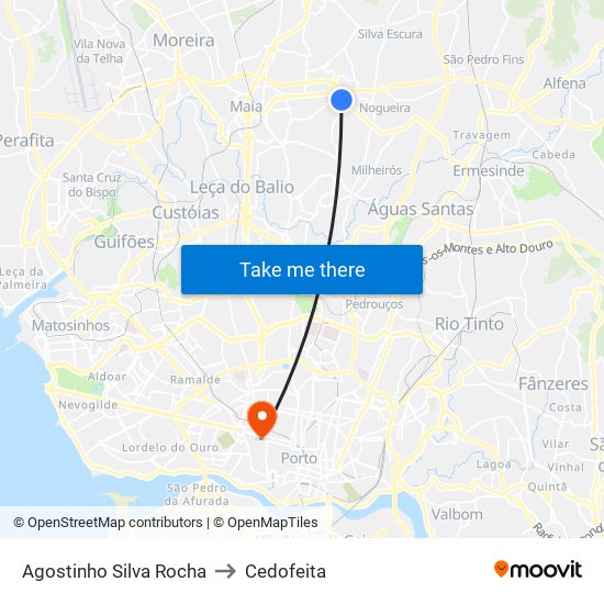 Agostinho Silva Rocha to Cedofeita map