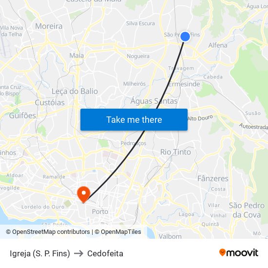 Igreja (S. P. Fins) to Cedofeita map
