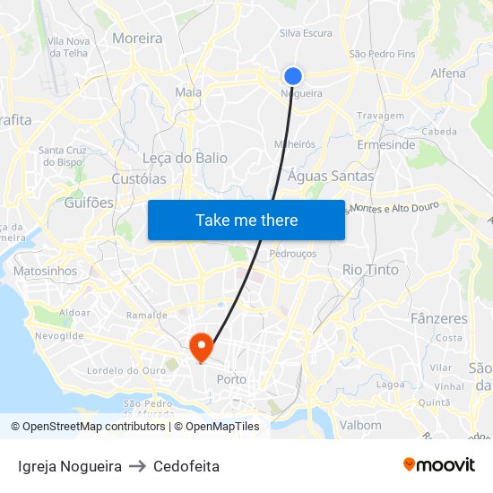 Igreja Nogueira to Cedofeita map