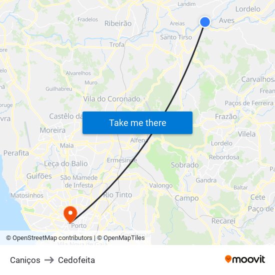 Caniços to Cedofeita map