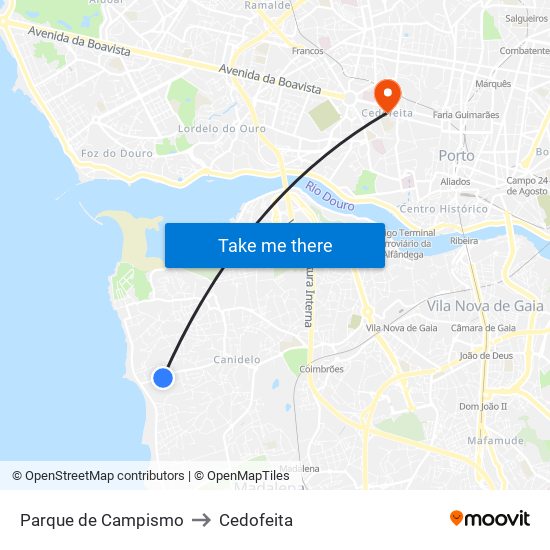 Parque de Campismo to Cedofeita map