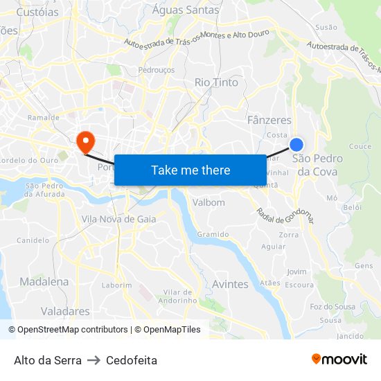 Alto da Serra to Cedofeita map