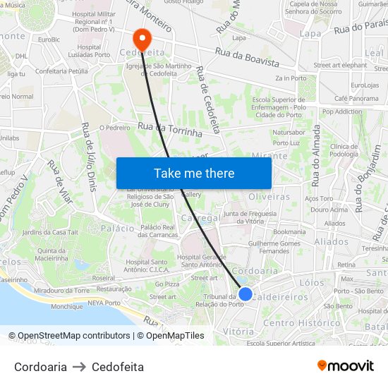 Cordoaria to Cedofeita map