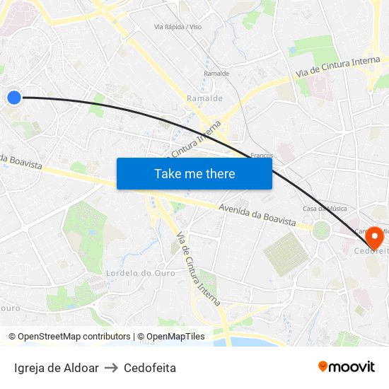 Igreja De Aldoar to Cedofeita map