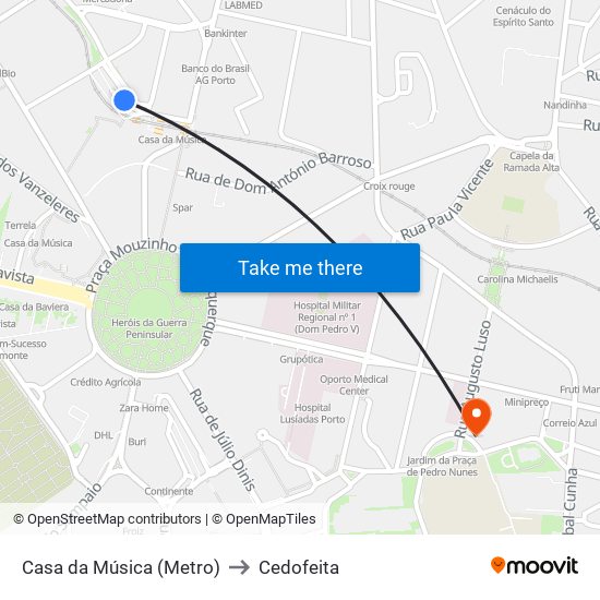 Casa Da Música (Metro) to Cedofeita map