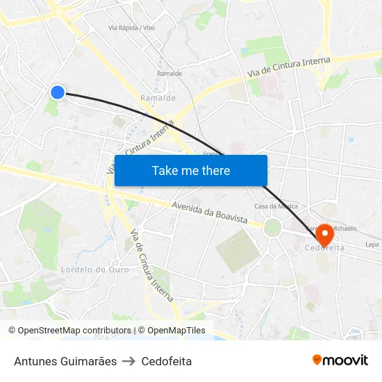 Antunes Guimarães to Cedofeita map
