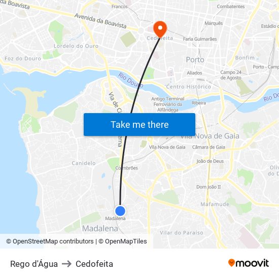 Rego D Água to Cedofeita map
