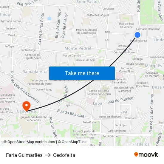 Faria Guimarães to Cedofeita map