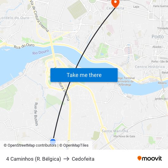 4 Caminhos (R. Bélgica) to Cedofeita map