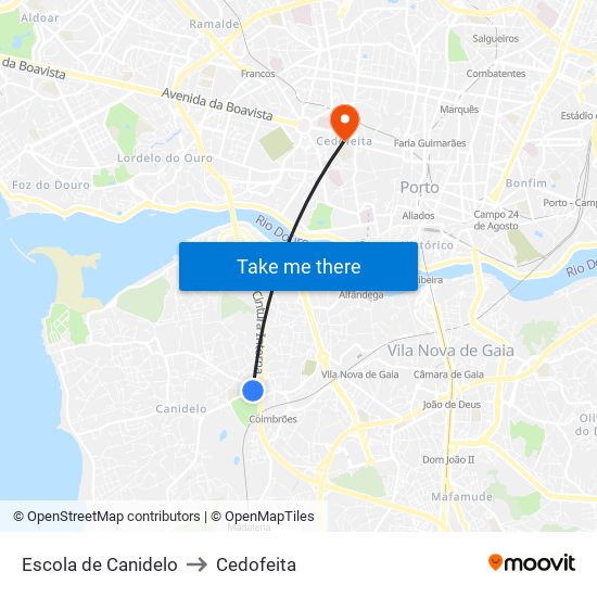 Escola de Canidelo to Cedofeita map