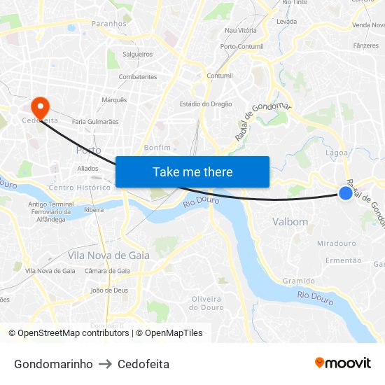 Gondomarinho to Cedofeita map