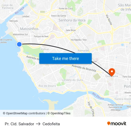Pr. Cid. Salvador to Cedofeita map