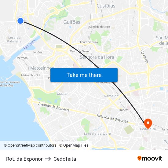 Rot. da Exponor to Cedofeita map