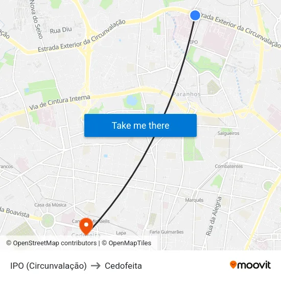 IPO (Circunvalação) to Cedofeita map