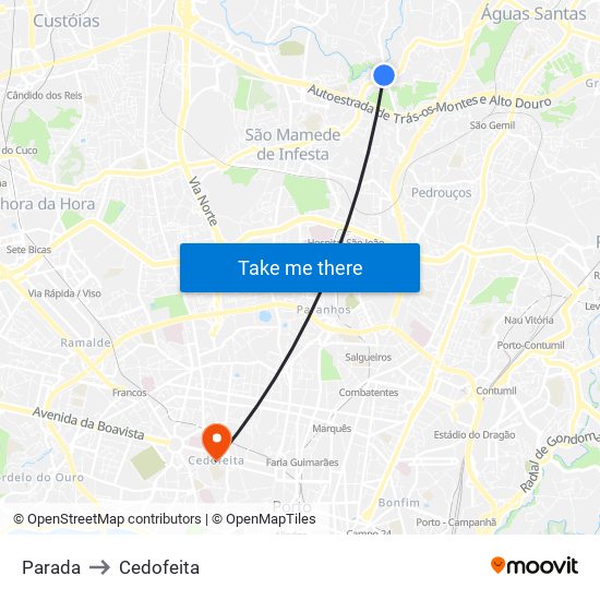 Parada to Cedofeita map