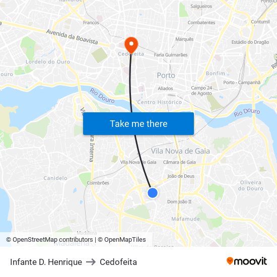 Infante D. Henrique to Cedofeita map