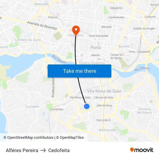 Alféres Pereira to Cedofeita map