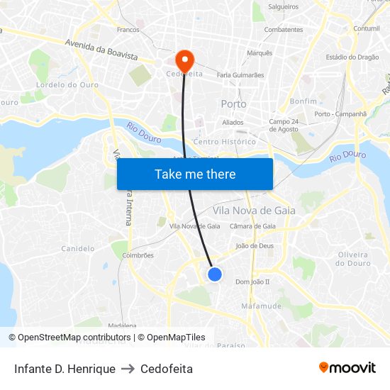 Infante D. Henrique to Cedofeita map