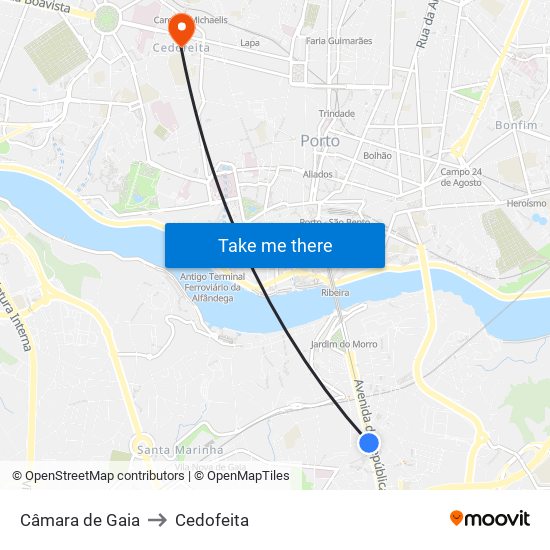 Câmara de Gaia to Cedofeita map