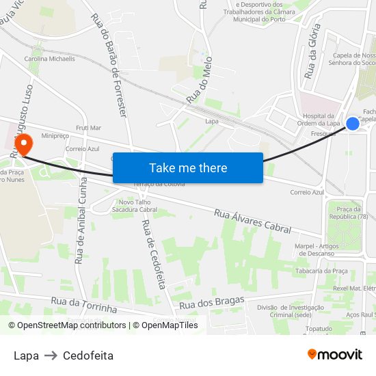 Lapa to Cedofeita map