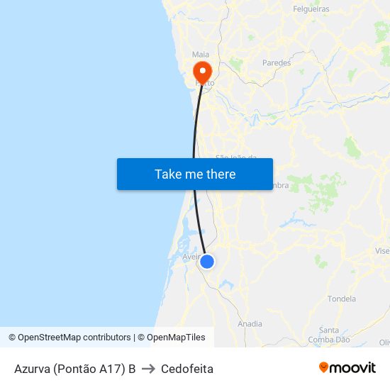 Azurva (Pontão A17) B to Cedofeita map