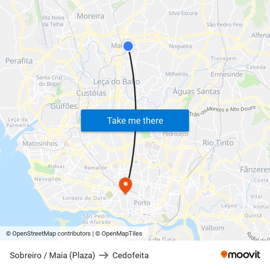 Sobreiro / Maia (Plaza) to Cedofeita map