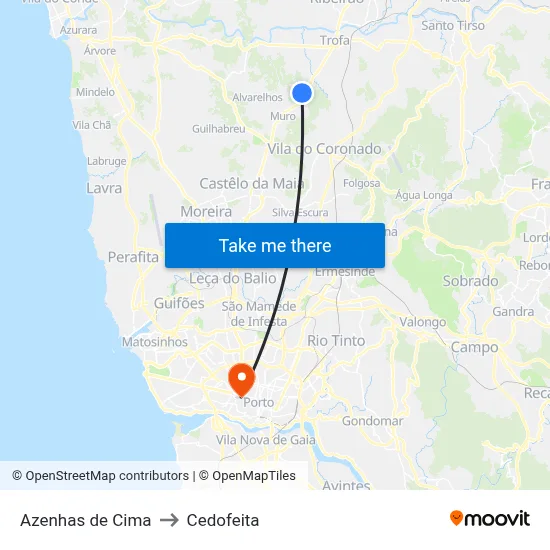 Azenhas de Cima to Cedofeita map