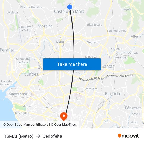 ISMAI (Metro) to Cedofeita map
