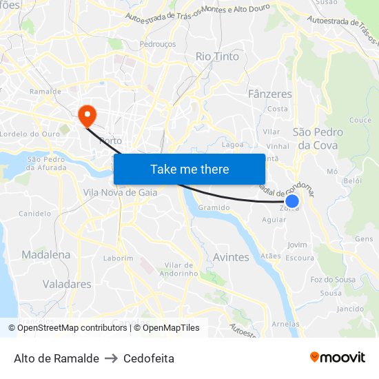 Alto de Ramalde to Cedofeita map