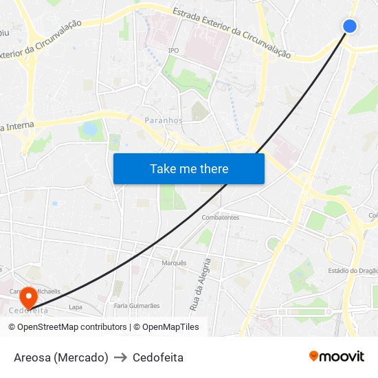 Areosa (Mercado) to Cedofeita map