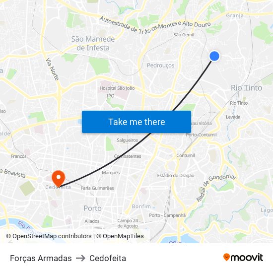 Forças Armadas to Cedofeita map