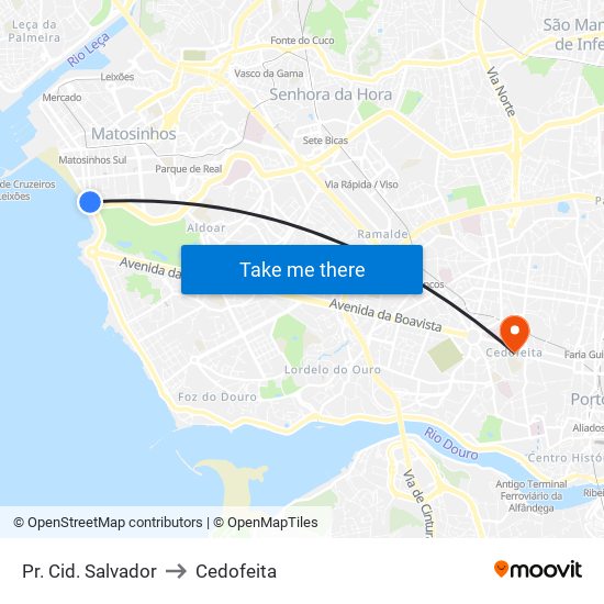 Pr. Cid. Salvador to Cedofeita map