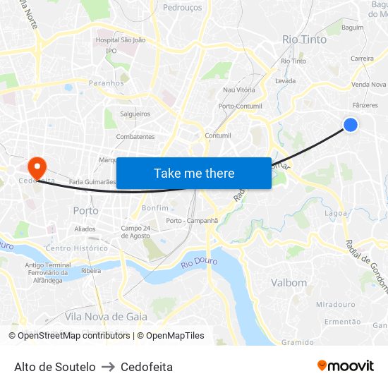 Alto de Soutelo to Cedofeita map