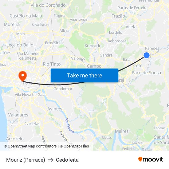 Mouriz (Perrace) to Cedofeita map