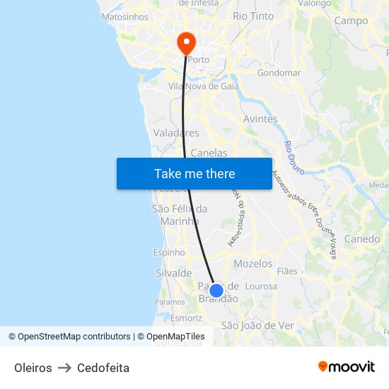 Oleiros to Cedofeita map