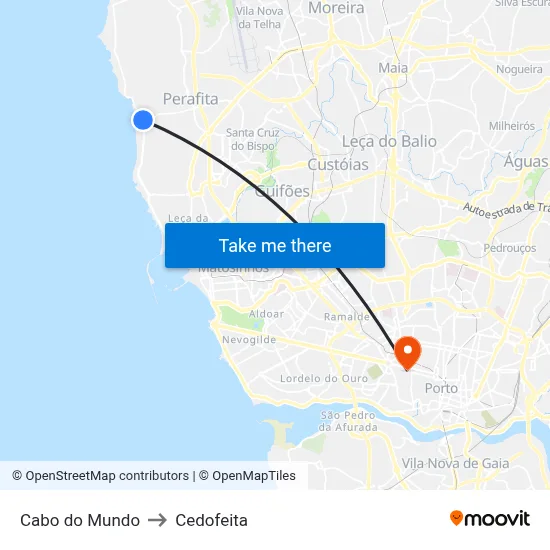 Cabo do Mundo to Cedofeita map