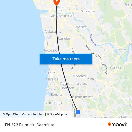 EN 223 Feira to Cedofeita map