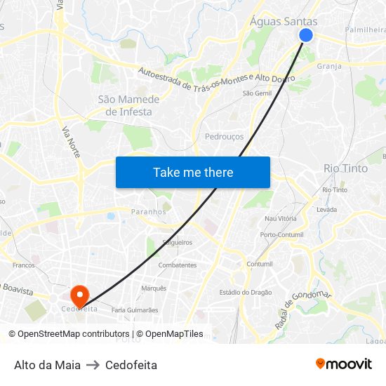 Alto da Maia to Cedofeita map