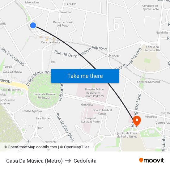Casa Da Música (Metro) to Cedofeita map